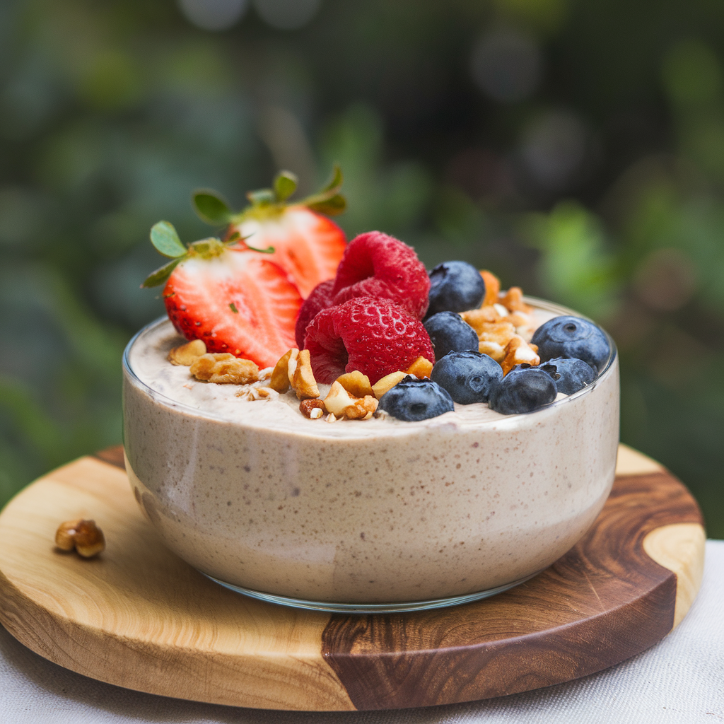 smoothie bowl with mixed berries and nuts